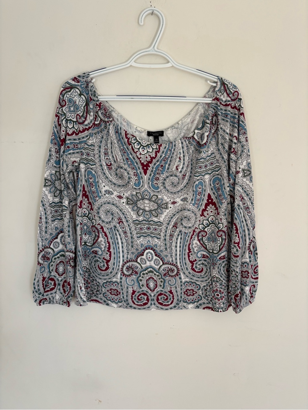 Talbots Paisley Long Sleeve Blouse Blue Red Size XS Boho